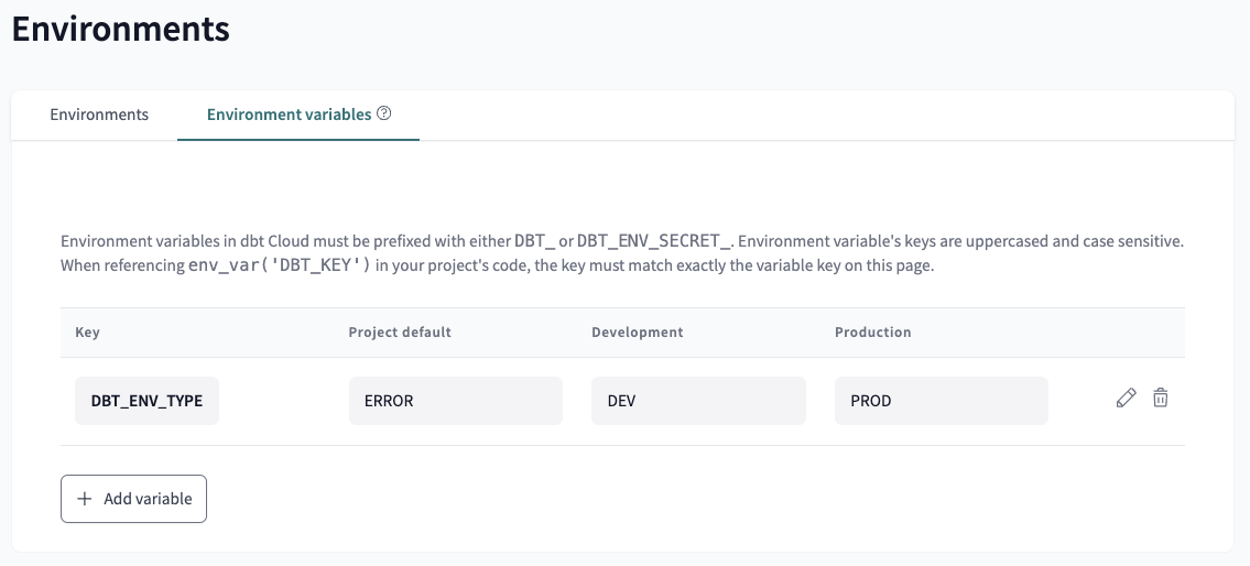 Custom schema environmental variables target name.